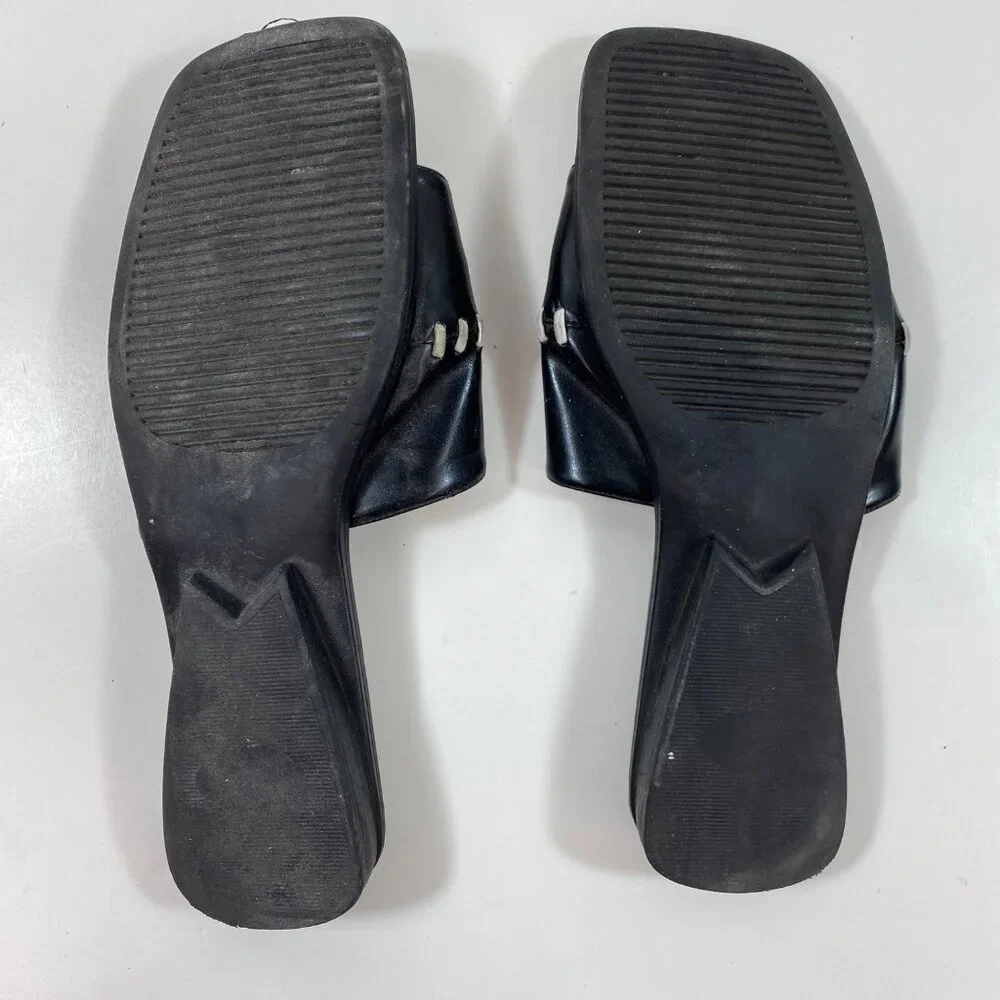 Vintage Jubilee Womens Leather Slides Black White Stitching Accents Size 10